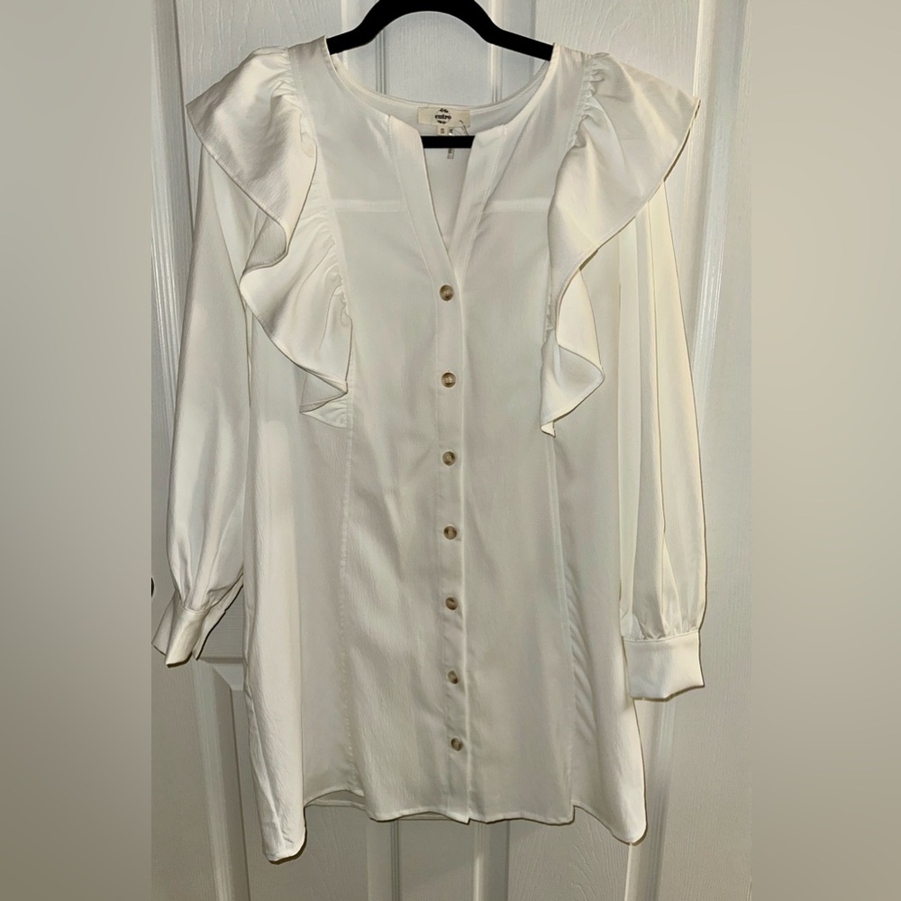 Entro White Long Sleeve Button-Down Dress